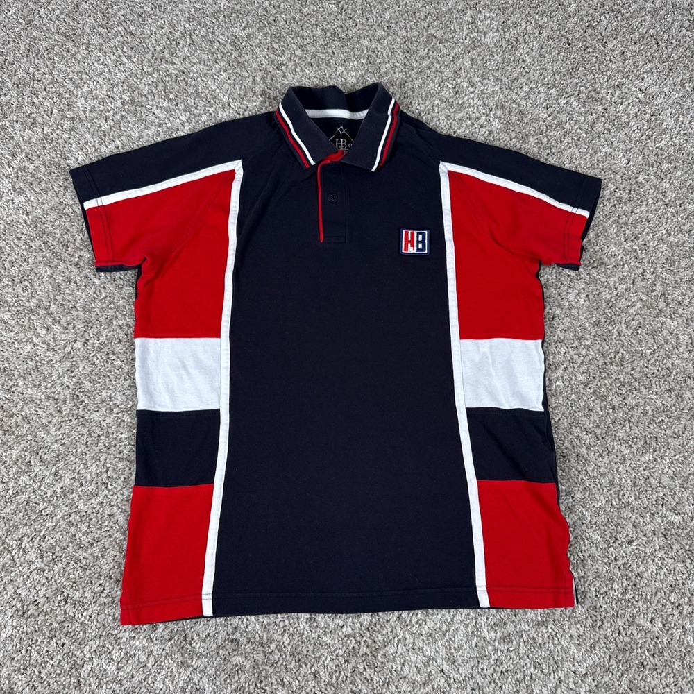 Harmont & Blaine Polo Shirt Mens Medium Blue Red‎ White Colorblock HB Logo Patch